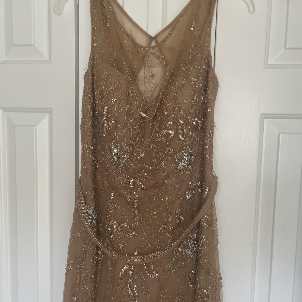 Beaded Ivonne D Champagne Dress